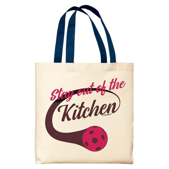 Gifts For Pickleball Players Stay Out Of the Kitchen Pickleball Navy Handle Canvas Tote Bag