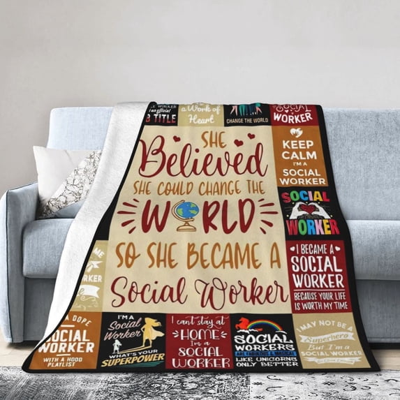 Gifts For Social Worker Blanket Gifts For Kids Adults - Lightweight Throw Blanket For Bedroom Living Room Decor Soft Fuzzy Fleece Cozy Plush Bed Couch 60"X50"