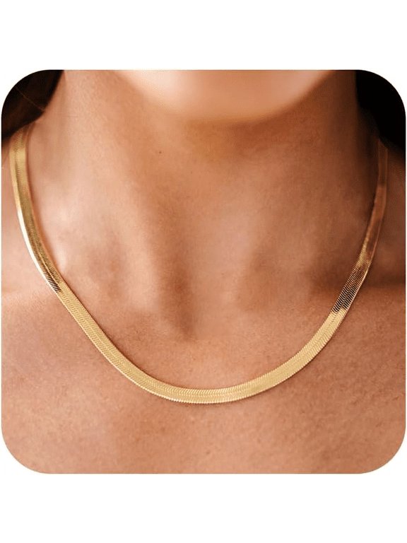 Clearance Gold Plated Necklace!Beforesun Gold Necklace For Women 14K Herringbone Flat Necklace 5MM 20" -26"Gold Plated Necklace