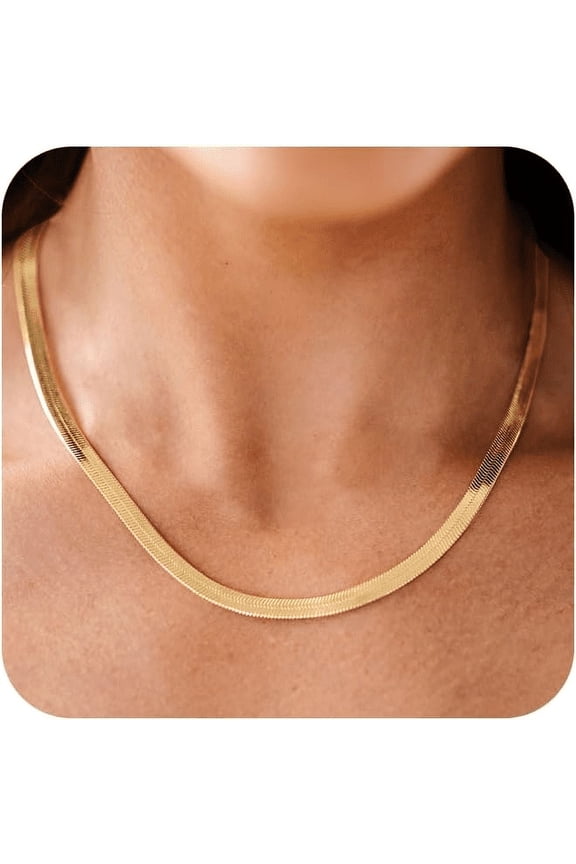Clearance Gold Plated Necklace!Beforesun Gold Necklace For Women 14K Herringbone Flat Necklace 5MM 20" -26"Gold Plated Necklace