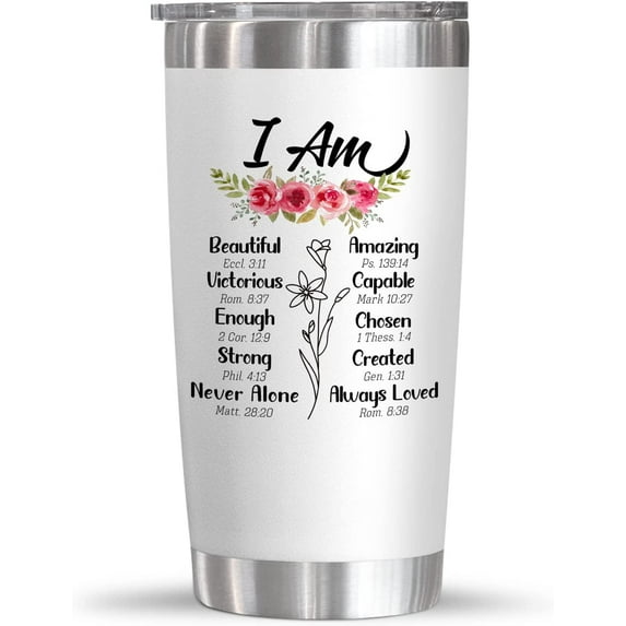 Gifts For Women - Christian Gifts For Women - Inspiration Religious Gifts Idea - Christmas Gifts For Women - Birthday Gifts For Women, Mom, Friend, Sister - I Am 20 Oz Stainless Steel Tumbler