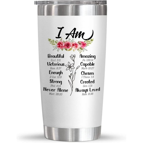 Gifts For Women - Christian Gifts For Women - Inspiration Religious Gifts Idea - Christmas Gifts For Women - Birthday Gifts For Women, Mom, Friend, Sister - I Am 20 Oz Stainless Steel Tumbler