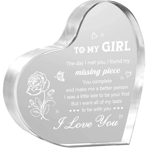 Gifts for Girlfriend, Girlfriend Birthday Gifts Ideas, To My Girl Heart Shaped Acrylic Block, I Love You Presents for Her, Valentines Day Christmas Idea for Her GF Wife