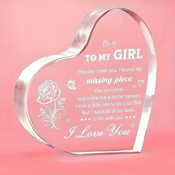 Gifts for Girlfriend, Girlfriend Birthday Gifts Ideas, To My Girl Heart Shaped Acrylic Block, I Love You Presents for Her, Valentines Day Christmas Idea for Her GF Wife