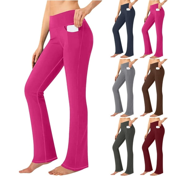 Gifts for Girls! QATAINLAV Flared Leggings with Pockets for Women Butt Lifting Workout Yoga Pants Stretch High Waisted Running Athletic Legging Trousers Brown L