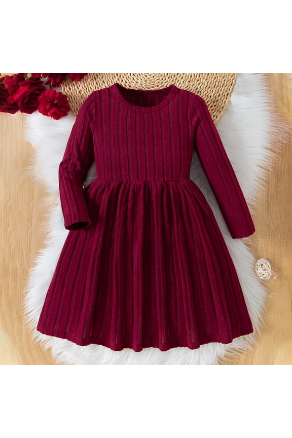 Gifts for Girls Yourumao Toddler Girls Dress Long Sleeve Knit Sweater Fall Winter Dress with Ribbed Ruffle Casual Solid Toddler Dress 3-10Years Wine,4 Years