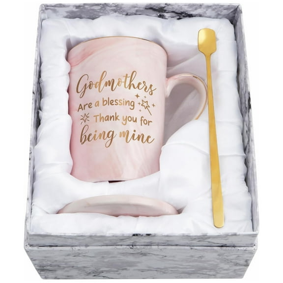 Gifts for Godmother - Godmothers Are a Blessing Thank You for Being Mine Marble Mugs, Mothers Day Gifts, Birthday Gifts, Christmas Gifts, Futtumy 14 fl oz Pink Marble Coffee Mugs Ceramic Mug Tea Cup