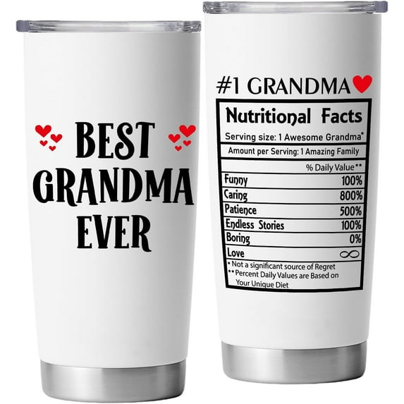 Gifts for Grandma - Best Grandma Ever - Mothers Day Christmas Birthday Gifts for Grandmother - Travel Coffee Tumbler 20 oz, Stainless Steel Mug with Lid