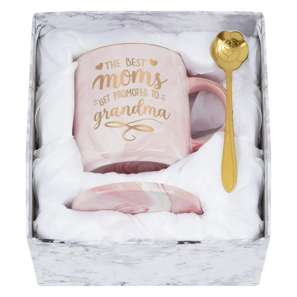 Gifts for Grandma - The Best Moms Get Promoted to Grandma Mugs, Funny Coffee Mug for Grandma, Mothers Day Gifts, Birthday Gifts, Christmas Gifts, Futtumy 12 fl oz Pink Marble Coffee Mugs Ceramic Mug