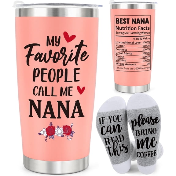 Gifts for Grandma Christmas Nana Gifts from Grandkids, Xmas Birthday Grandmother Nana Grandparents Gift from Granddaughter Grandson, Gigi Mimi Grandma Present, 20oz Pink Tumbler Cup & Socks Set