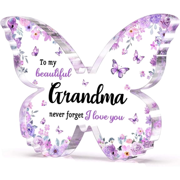 Gifts for Grandma, Grandma Birthday Gifts, Unique Purple Butterfly Acrylic Plaque Desk Decor, Mothers Day Christmas Grandparent Day Gift for Grandmother Nana - 5 x 3.8 x 0.5 inches