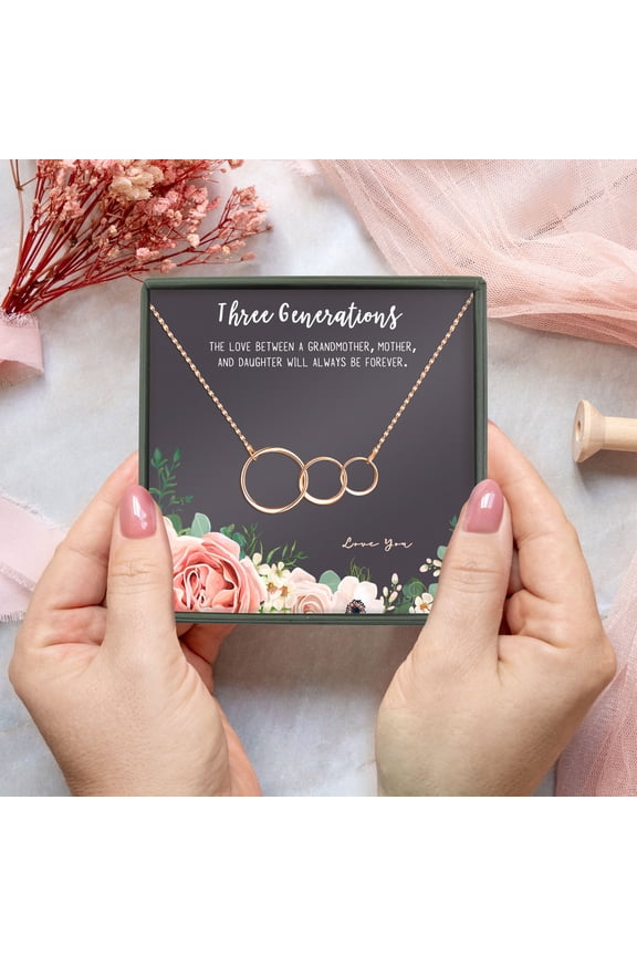 Gifts for Grandma, Mom, Granddaughter, Grandmother, Daughter, Mothers Day, Birthday, Rose Gold 3 Interlocking Circles Jewelry with Gift Box [Rose Gold Triple Infinity Rings, No-Personalized Card]