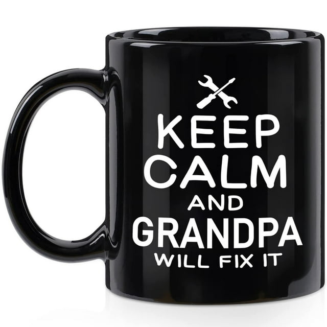 Modwnfy Grandpa Mug 'Keep Calm and Grandpa Will Fix It', Black