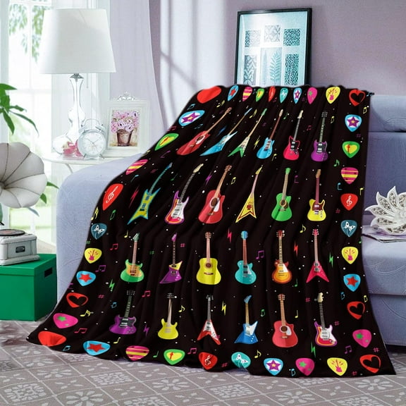 Gifts for Guitar Lovers, Soft Cozy Guitar Throw Blanket, Electric Guitar Lover Gifts Blanket Fleece Flannel, Acoustic Guitar Rock and Roll Musical Music Gifts Ideas for Guitarist Lounge, 50x60