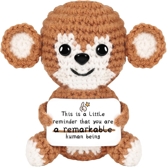 Gifts for Him/Her: Thank You Support Stuffed Animal Women/Men Present, Handmade Positive Crochet Monkey Emotional Birthday Christmas Retirement Gifts for Teacher Friend Coworker Couple