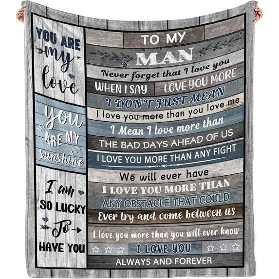 Gifts for Him Husband Boyfriend Throw Blanket, I Love You for Husband Boyfriend Birthday Gifts Ideas, Valentines Wedding for Him, to My Man Soft Blanket 60"x 50"