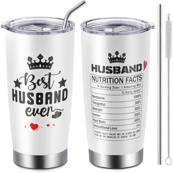 Gifts for Husband from Wife, Husband Gift, 20 Oz Stainless Steel Coffee Tumbler with Lid and Straw, Wedding Anniversary Bithday Valentines Christmas Presents for Men, Best Husband Ever Tumbler