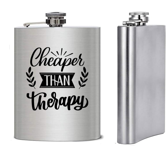 Gifts Infinity 8 Oz. Funny Qoutes Sayings Stainless Steel Flask CHEAPER THAN THERAPY (FL-4)