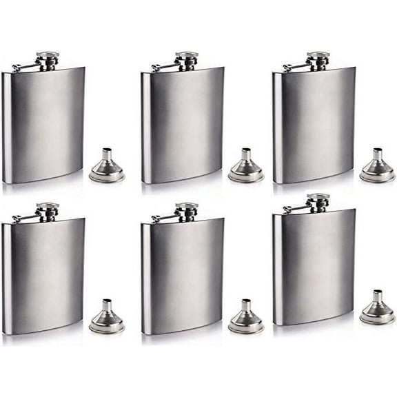 Gifts-Infinity 8 oz Hip Stainless Flask Set of 6 with Funnel