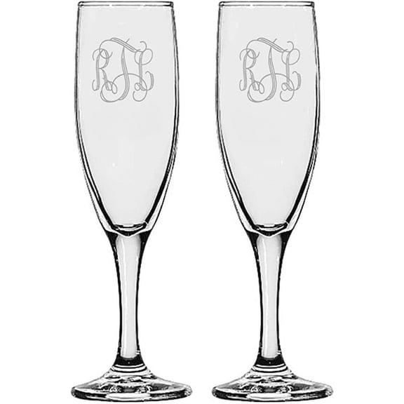 Gifts Infinity Wedding Interlock Hearts Champagne Flutes Set of 2 Toasting Glasses (Vine Monogram)