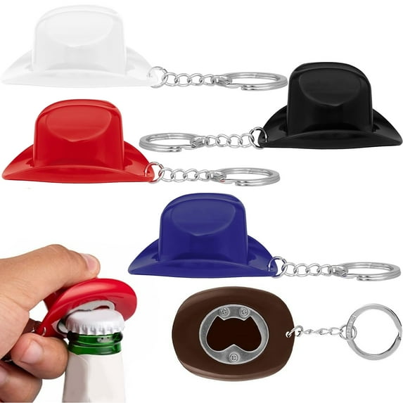 Gifts Kcavykas Bottle Opener Keychain Rustic Western Cowboy Hat Design Portable ABS Beer Opener With Metal Ring Durable Pocket Key Ring Bar Party Favor Gift Novelty Accessory