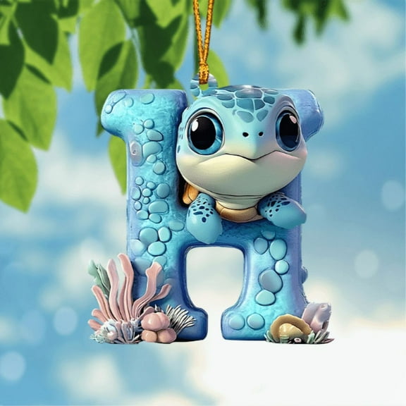Gifts Kcavykas Christmas Turtle Letter Initial Hanging Ornament Personalized Acrylic Cute Turtle Letter-Shaped Decoration for Tree Car Rearview Mirror Keepsake Gift for Animal Lovers