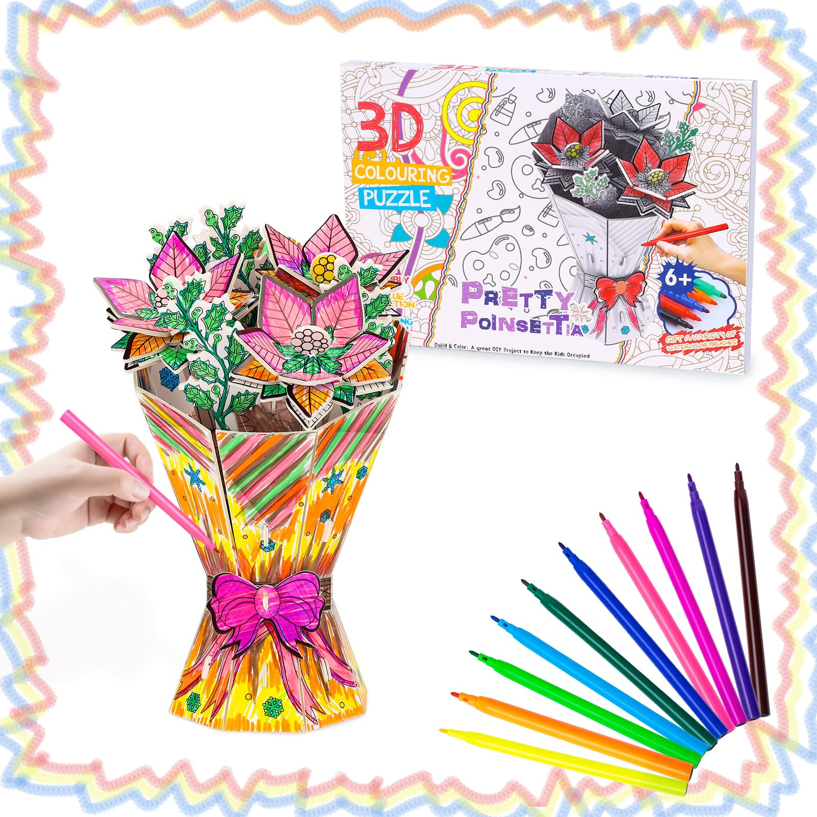 Gifts for Kids Age 6 7 8 9, 10 Pack Puzzles with 48 Pen Markers for 10-12  Year Old Girls Boys Coloring Arts Drawing Kit Toys for Girls 3D Coloring  Puzzle Set