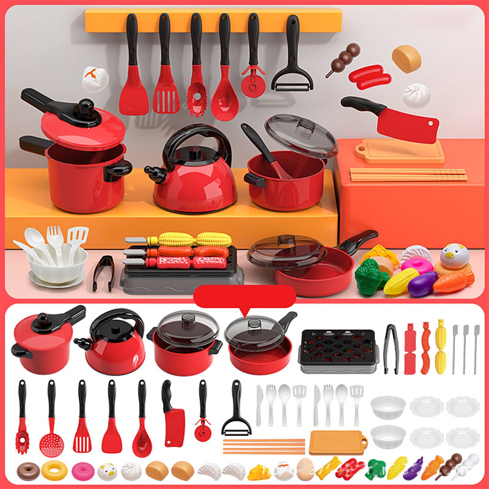 Toy Tableware Gifts for Kids! Fwttom Kids Play Kitchen Accessories, 61 pcs Toddlers ...