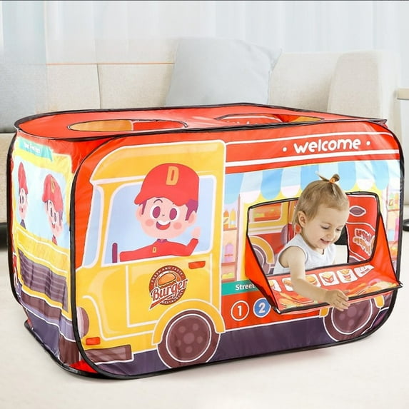 Gifts for Kids! Fwttom Toy Cars, Children's Outdoor Toys Interactive Game House Car Bus Indoor Hamburger Car Tent Automatic Bounce Game Tent Playing Home Parent Child Interactive Toys
