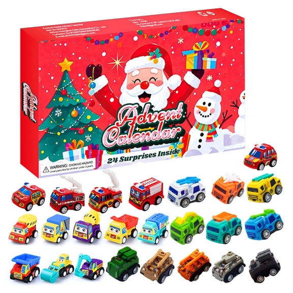 Gifts for Kids! Fwttom Toy Cars, Christmas Advent Calendar 24 Surprises Inside Box for Kids Countdown Calendar Surprise Gift Box - 24 Different Pull-Back Construction Vehicles