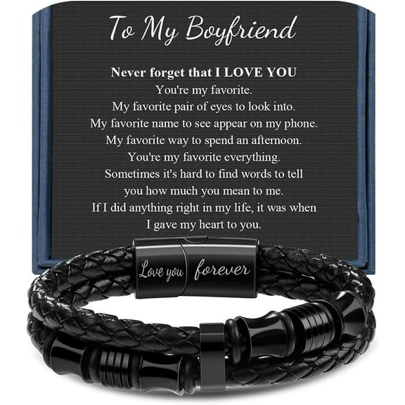 Gifts for Man Double-Row Braided Leather Bracelet for Men Cool Gifts for Dad Son Boyfriend Husband Birthday Gifts for Anniversary Leather Bracelet Christmas Anniversary 7.5 8.5 9 Inches