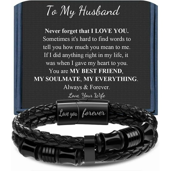 Gifts for Man Double-Row Braided Leather Bracelet for Men Cool Gifts for Dad Son Boyfriend Husband Birthday Gifts for Anniversary Leather Bracelet Christmas Anniversary 7.5 8.5 9 Inches