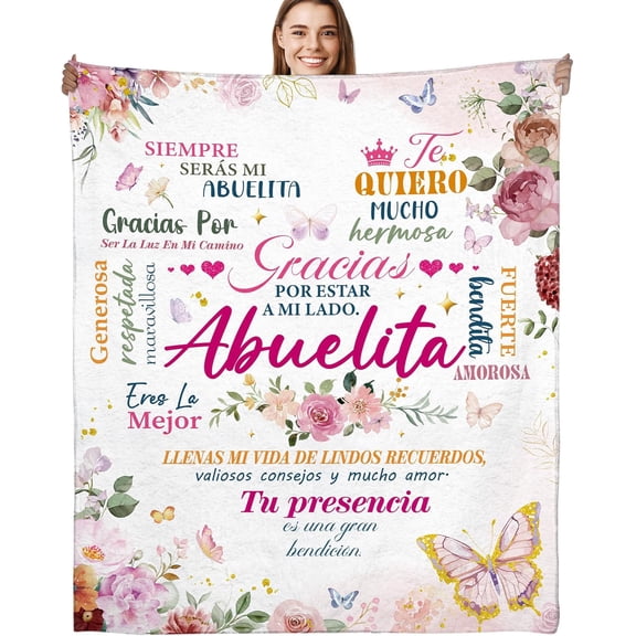 Gifts Manta in Spanish, Grandma Gifts from Grandkids, Gratitude Quotes Flowers Print Soft Cozy 50x60 Throw Blanket Regalos para Abuela, Home Decor for Bed Sofa