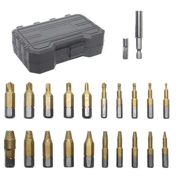 Gifts for Men - 22Pcs Titanium Damaged Screw Extractor Set, Remover for Stripped Head Screws Nuts & Bolts Drill Bit Tools for Easy Removal of Rusty & Broken Hardware High Speed Steel Superb Gift