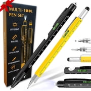 2 Pack Multitool Pen Set, 9 in 1 Pocket Multi Tool Pen with Light, Stylus, Ruler, Screwdriver, Level and Bottle Opener, Perfect for Outdoor and Daily Use, Fathers Day Birthday Gifts for Men Dad