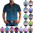 thumbnail image 1 of Gifts for Men! BiZtdJrK Big and Tall Cargo Shirts for Men with Pockets Gradient Color Button Down Tees Shirt Casuak Lapel Short Sleeve Work Tops Gray L, 1 of 9