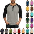 thumbnail image 1 of Gifts for Men! BiZtdJrK Henley Shirts for Men Fall Crewneck Color Block Slim Fit Long Sleeve T Shirts Casual Button Up Cotton Athletic Tee Tops Navy L, 1 of 8