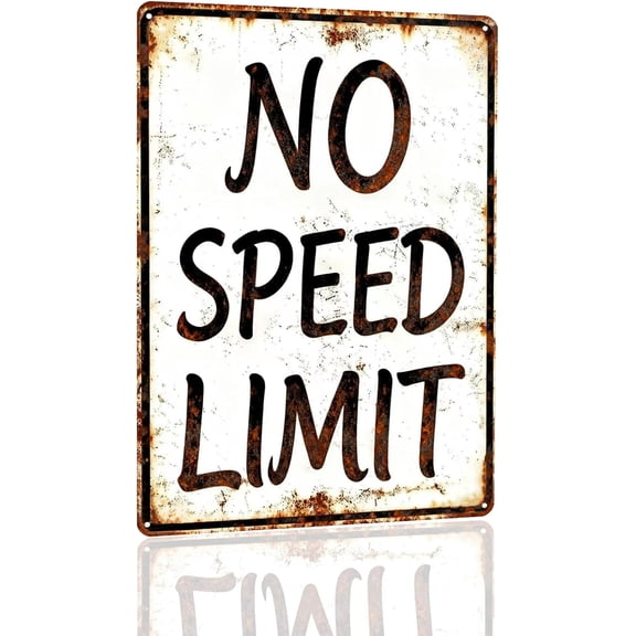 Gifts for Men Boys, No Speed Limit Sign Vintage Metal Tin Poster, Garage Man Cave Wall Art Decor, Retro Themed Bedroom Home Office Bar Club Plaque 8x12 Inch