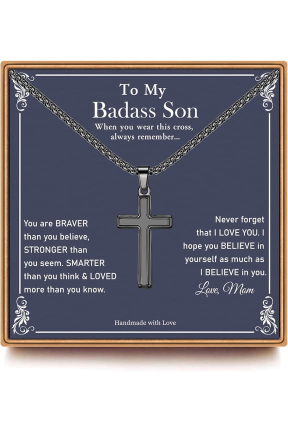 Gifts for Men - Cross Necklace Gifts for Men, Black/Gold/Silver  plated  Cross Necklace Stainless Steel Cross Necklace for Men Gifts Dad Son Birthday Gifts for Dad Son Husband Necklace for Men