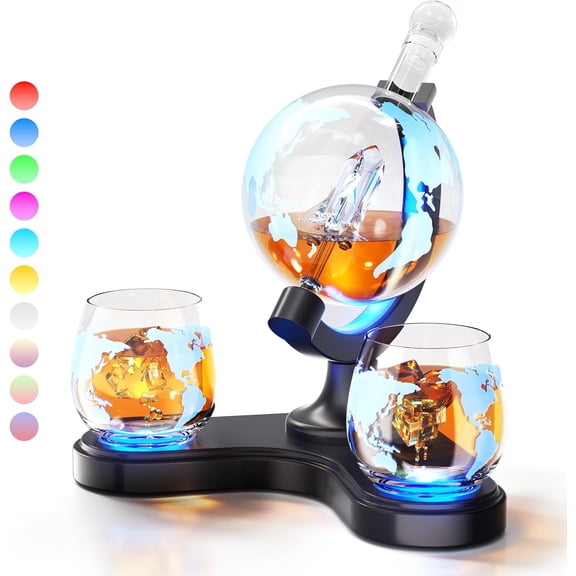 Gifts for Men Dad, Unique Light Up Whiskey Globe Decanter Sets with 7 RGB Colors, Cool Christmas Birthday Gift for Men, Funny Anniversary Present for Him Husband