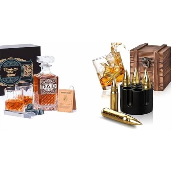 Gifts for Men Dad, Whiskey Decanter Set with 2 Glasses Whiskey Stones with Wooden Box, Christmas Stocking Stuffers, Unique Ideas for Him Husband, Cool Bourbon Gadget