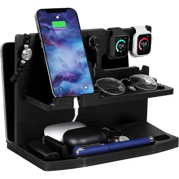 Gifts for Men Desk or Nightstand Organizer - Phone Docking Station - Birthday Gifts for Husband, Fathers Day for Dad - Anniversary Idea from Wife - Key Holder, Stand Wallet, Watch & Essentials