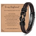 thumbnail image 1 of Gifts for Men Infinity Knot Braided Leather Bracelet for Boyfriend, Love You Forever Bracelets, Birthday Christmas Valentine's Day Jewelry Gift for Him, 1 of 1