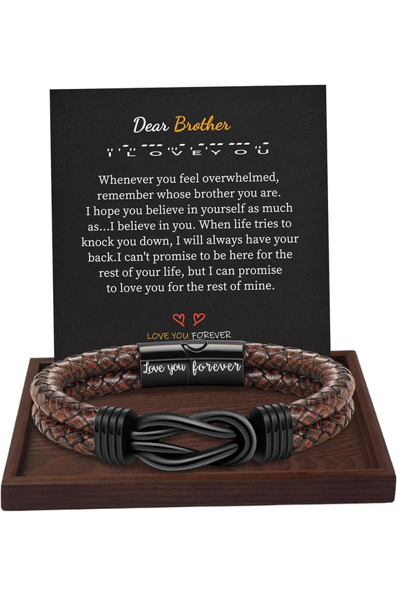 Gifts for Men Leather Bracelet Brown Braided Forever I Love You Gifts for Him Infinity Cuff Bracelets Birthday Gifts for Boyfriend Son Grandson Husband Dad Mens Fathers Day Gift