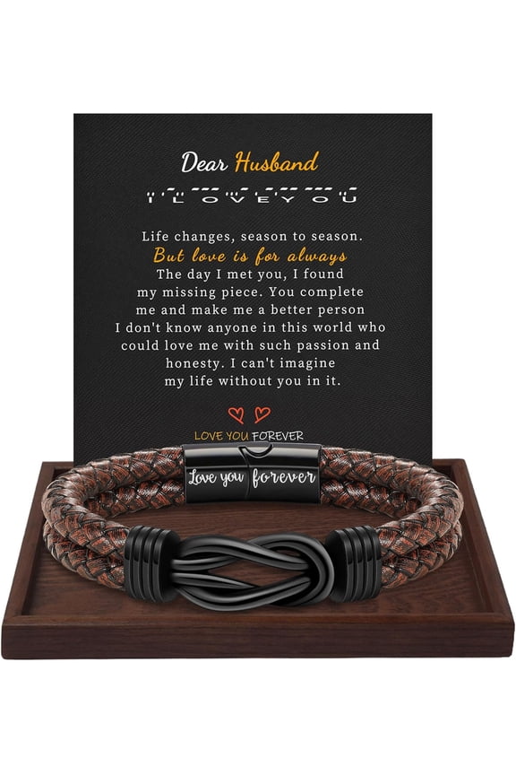 Gifts for Men Leather Bracelet Brown Braided Forever I Love You Gifts for Him Infinity Cuff Bracelets Birthday Gifts for Boyfriend Son Grandson Husband Dad Mens Fathers Day Gift