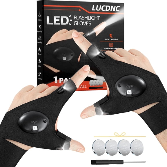 Gifts for Men Stocking Stuffers Adults LED Flashlight Gloves Cool Gadgets Tools Outdoor Hands Free Flashlights Fishing Repairing Camping Unique Birthday Christmas