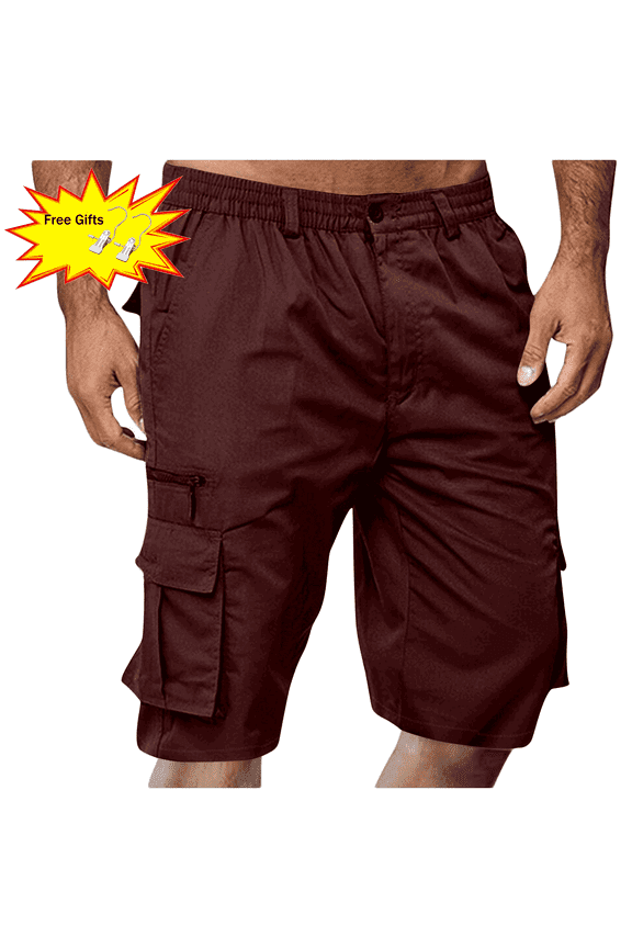 Men's Shorts Elastic Waist Straight Buttons Zipper Solid Color Cargo Shorts Loose Comfort Summer Casual Work Shorts with Pockets