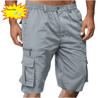 Titcea Men's Shorts Elastic Waist Straight Buttons Zipper Solid Color Cargo Shorts Loose Comfort Summer Casual Work Shorts with Pockets