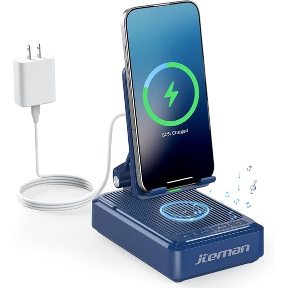 Gifts for Men Women - Bluetooth Speaker with Cell Phone Stand and Wireless Charger,Wireless Charging Stand Phone Holder for Desk Birthday Gift Idea for Dad Mom (Blue)