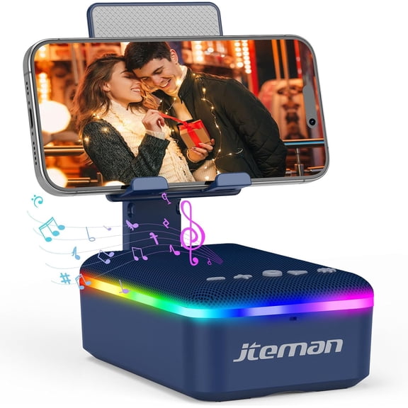 Gifts for Men Women,Cell Phone Stand with Bluetooth Speaker,LED Light,and Lanyard,Cool Tech Gadgets,Unique Birthday Gifts for Men Husband Mom Dad-Blue